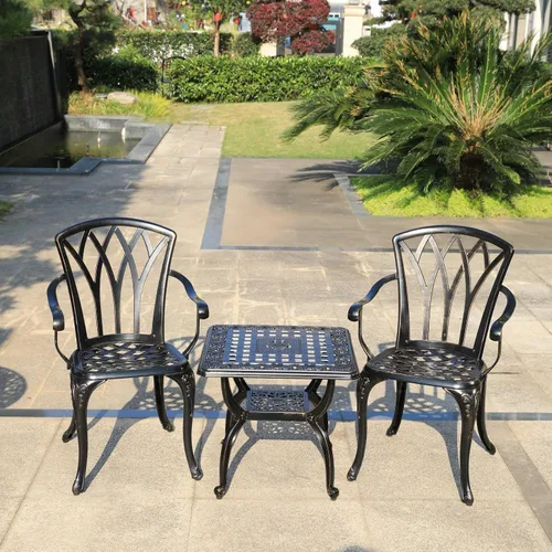Miniatura 7 de KAILI Rose Garden - Sillas bistró de aluminio fundido, asientos decorativos para patio al aire libre, juego de 2, color blanco y negro