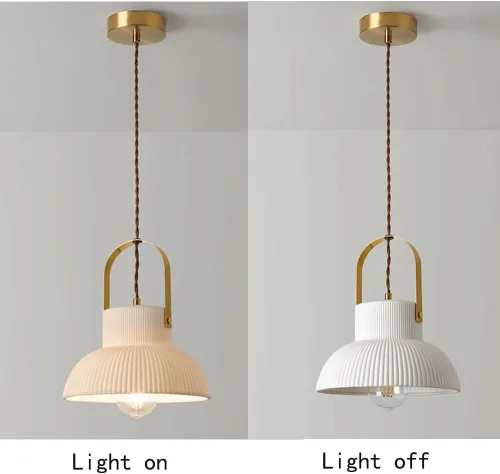 Miniatura 5 de Luces colgantes de isla de cocina de mediados de siglo, lámpara colgante de cerámica blanca nórdica, lámpara colgante de latón cepillado dorado