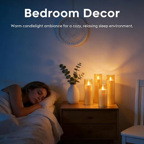 Miniatura 2 de Fo32won Velas LED ámbar sin llama que funcionan con pilas con temporizador remoto, paquete de 5 velas acrílicas parpadeantes 3D para el hogar, sala