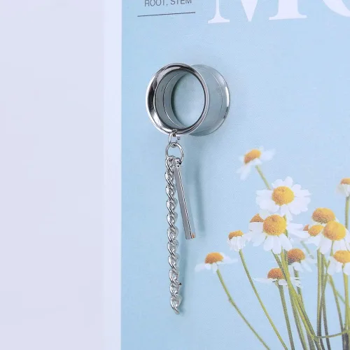 Miniatura 3 de ZS Vintage Moon Dangle Ear Tunnels Plug Stainless Steel Screw Ear Gauge Feather Chain Ear Expander Flesh Tunnels Piercing