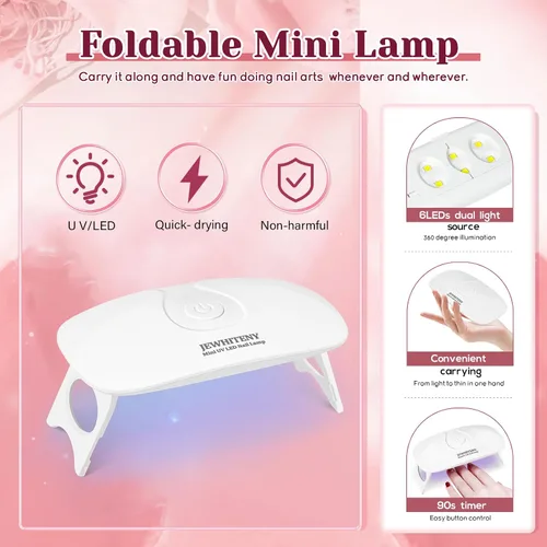 Miniatura 4 de JEWHITENY Kit de 14 piezas de gel de uñas poli, kit de gel de extensión poli, kit de iniciación con solución deslizante, juego de extensión