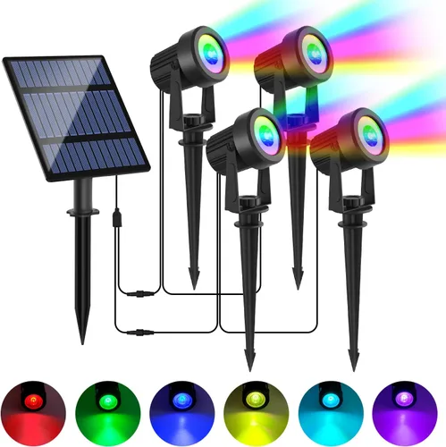 Miniatura 11 de Focos solares impermeables para exteriores, focos de paisaje RGB, iluminación solar decorativa de Navidad para jardín, patio, camino, césped