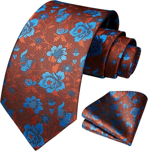 Miniatura 214 de Corbatas florales tejidas clásicas para hombre, corbata cuadrada de bolsillo, corbatas formales para hombres, boda con pañuelo