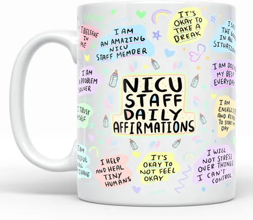 Miniatura 8 de YouNique Designs NICU - Taza de café portátil de 11 onzas, afirmaciones diarias, regalos de enfermera de la UCIN, taza de enfermera de cuidados