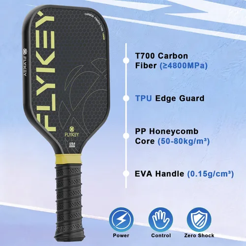 Miniatura 3 de FLYKEY Pickleball Paddles, T700 Carbon Fiber Pickleball Paddle with a 16mm Shark Power Polymer Core, USAPA Approved Pickle Ball Paddle, Strong Spin