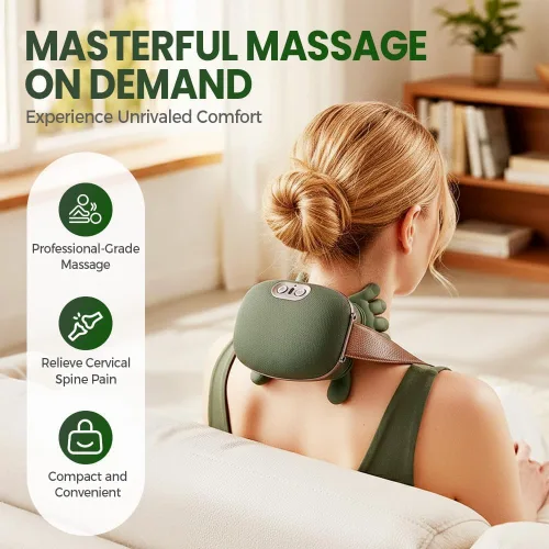 Masajeador de cuello, masajeador eléctrico de cuello y espalda con calor, diseño de mano humana simulada, masaje de hombro y cuello para aliviar el