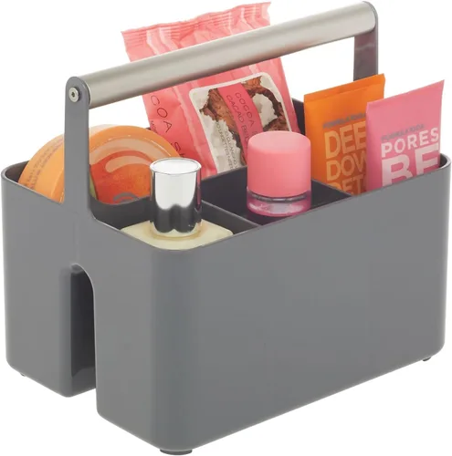 Miniatura 7 de mDesign Organizador de plástico para ducha, cesta dividida, asa de metal para baño, dormitorio, cocina, sostiene jabón, champú, acondicionador