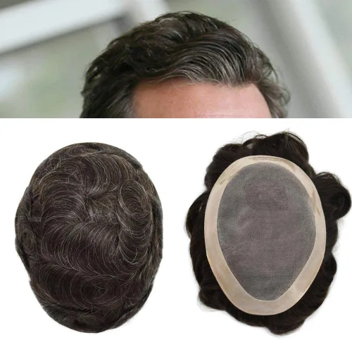 Miniatura 18 de LOVIN - Sistema de cabello humano para hombres, postizo fino de encaje mono para hombre, prótesis masculina de piel de polietileno alrededor