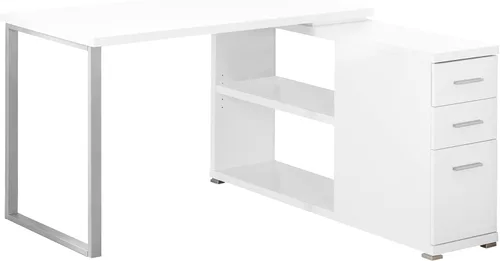 Miniatura 8 de Monarch Specialties Escritorio esquinero de estilo contemporáneo con estantes y cajones abiertos, 48 pulgadas de largo, parte superior negra y gris