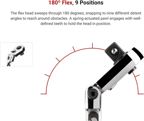 Miniatura 3 de TEKTON Trinquete de liberación rápida de 3/8 pulgadas x 12 pulgadas con cabeza flexible y mango curvo largo SRH33112