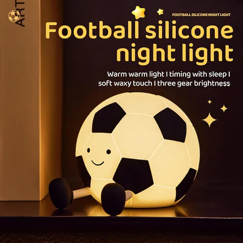 Miniatura 2 de Luz nocturna de fútbol AGEK para niños, lámpara de fútbol de dibujos animados de silicona para guardería con 3 niveles de atenuación, lámpara