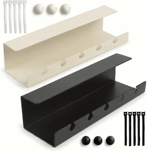 Miniatura 8 de Bandeja de organización de cables para debajo del escritorio, sin taladro, organizador de cables para escritorio, organizador de cables, bandeja