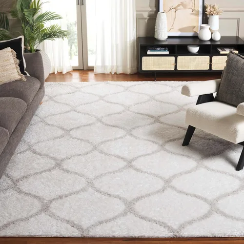 Miniatura 20 de SAFAVIEH Tahoe Shag Collection - Alfombra para pasillo, 2 x 9 pies, color beige y blanco, diseño de enrejado, no desprende pelusa y de fácil