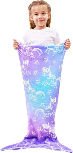 Miniatura 13 de Viviland Manta de cola de sirena – Manta de felpa de sirena para niñas, para todas las estaciones, manta de franela suave para acurrucarse, saco
