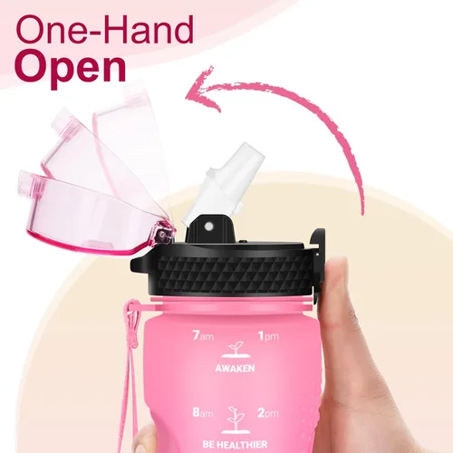 Miniatura 4 de Botella de agua motivacional para niños de 24 onzas con marcador de tiempo, tapa de pajilla, a prueba de fugas, botella de agua deportiva Tritan sin