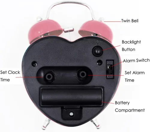Miniatura 3 de Reloj despertador de plástico con forma de corazón pequeño de 3 pulgadas con forma de corazón duro, silencioso, analógico, de cuarzo