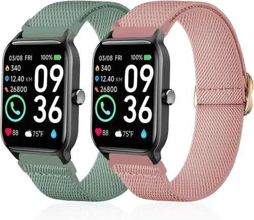 Miniatura 8 de Paquete de 2 correas elásticas de nailon compatibles con Woneligo/Fitpolo Smart Watch IDW13, correas elásticas suaves para reloj FITVII