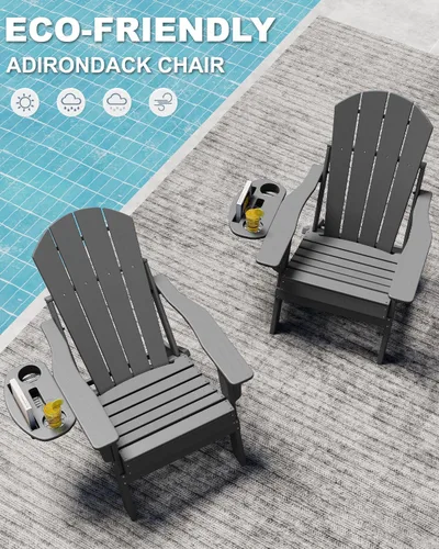 Miniatura 3 de NAVINE Juego de 4 sillas Adirondack ajustables con soporte para tazas, sillas para hoguera de polietileno de alta densidad para todo tipo de clima