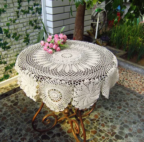 Miniatura 8 de Damanni Mantel de encaje hecho a mano de algodón hecho a mano, redondo, blanco, 39 pulgadas