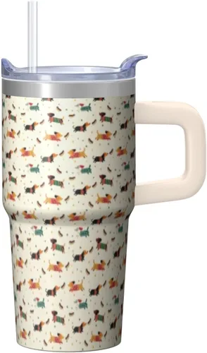 Miniatura 26 de Dachshund - Vaso de viaje aislado de acero inoxidable de 20 onzas con asa y pajilla, regalo para mujer, para el Día de la Madre, a prueba de fugas
