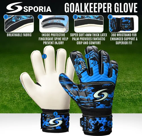 Miniatura 2 de Sporia Guantes de portero para adultos y jóvenes, guantes de portero de fútbol transpirables con protector de 5 dedos y fuerte soporte de muñeca Azul