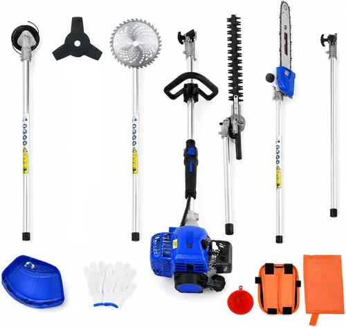 5 in 1 Gas Hedge Trimmer Weed Eater, 41.5cc 2-Stroke Multi-Function String Trimmer Brush Cutter Pole Saw, Gas Powered Lawn Tool for Grass Trimming