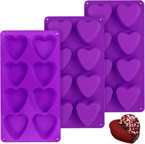 Miniatura 9 de 3 moldes de corazón de silicona con 8 cavidades en forma de corazón para hornear magdalenas de grado alimenticio, velas fáciles de limpiar, resina