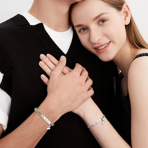 Miniatura 5 de MPRAINBOW - Pulseras personalizadas trenzadas para parejas: pulseras con nombre personalizado y palabras de promesa grabadas, pulseras de atracción