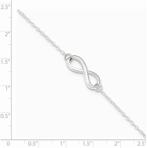 Miniatura 2 de Auténtica plata de ley 925Símbolo de Infinito Pulido Tobillera longitud 9inch con mosquetón