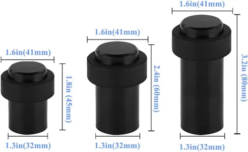 Miniatura 4 de Tope cilíndrico para puerta de montaje en suelo o pared, 1.8 pulgadas de altura, tope de puerta de acero inoxidable, goma negra, paquete de 4 Negro