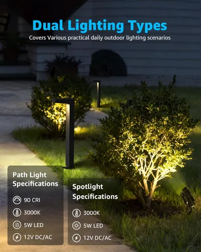 Miniatura 2 de SUNVIE Kit de iluminación LED de bajo voltaje para paisajes, luces de camino de bajo voltaje impermeables para exteriores cableadas con focos, 3000