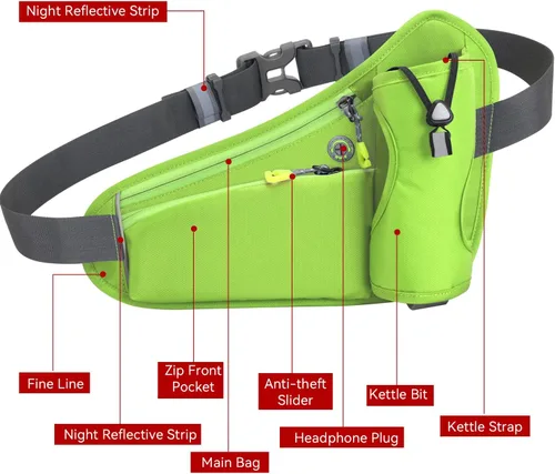 Miniatura 5 de Riñonera impermeable para correr, ciclismo, con soporte para botella de agua, viajes, caminar, escalar, senderismo, deportes al aire libre, con Verde
