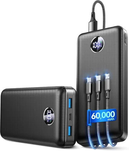 Miniatura 9 de Cargador portátil de batería de 60,000 mAh, cargador de teléfono de carga rápida de 22.5 W, cable USB-C/iOS/Micro-USB, Powerbank para iPhone 17 16