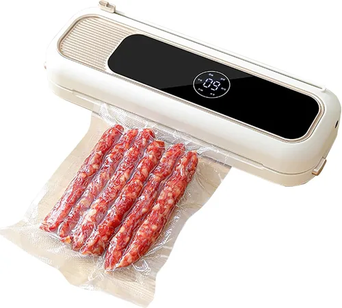 Sellador automático al vacío con cortador integrado, potente succión para conservación de alimentos, sella alimentos secos y húmedos, carne y más,