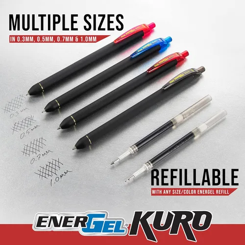 Miniatura 5 de Pentel EnerGel Kuro - Bolígrafo de gel líquido, (0.028 in) línea media, tinta negra, paquete de 5