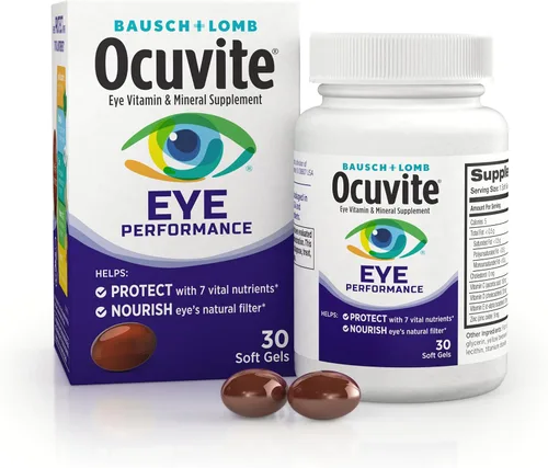 Ocuvite Suplemento vitamínico y mineral, suplementos de luteína y zeaxantina, vitaminas C, D, E, zinc y omega-3, ayuda a proteger los ojos del sol y