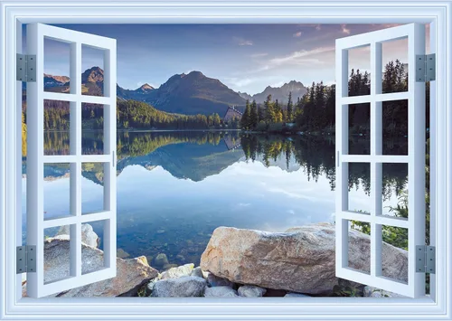 Miniatura 15 de FLFK Adhesivo de pared con ventana falsa - Mural de pared con ventana falsa de atardecer en la playa para decoración de pared, adhesivos de pared