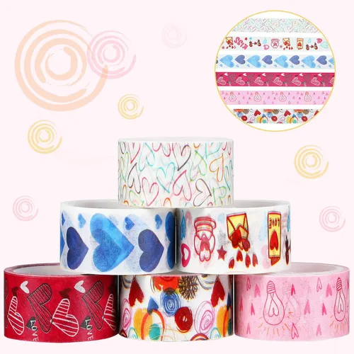 Miniatura 3 de Zonon 6 rollos de cintas Washi para el día de San Valentín, calcomanías de San Valentín para niños, lindas calcomanías de color dulce