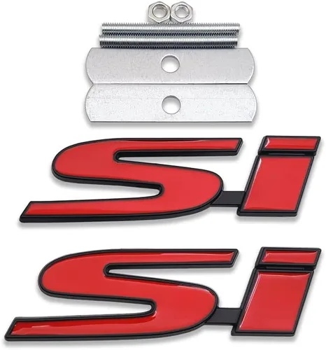 1 emblema de metal negro y rojo para parrilla delantera del automóvil + 1 calcomanía 3D para tapa trasera de carreras, calcomanía deportiva de