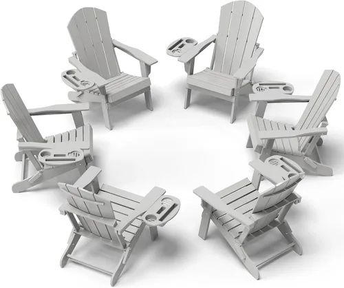 Miniatura 53 de NAVINE Juego de 2 sillas Adirondack plegables de polietileno de alta densidad con portavasos multifuncional, resistente a la intemperie, para Blanco