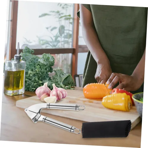 Miniatura 6 de ABOOFAN 1 juego de prensa de ajo manual de acero inoxidable sin esfuerzo herramienta para la cocina fácil de limpiar diseño elegante incluye pelador