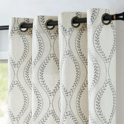 Miniatura 15 de Jinchan - Cortinas de lino bohemias para sala de estar, diseño bordado, cortinas para ventana, filtrado de luz, mezcla de lino, juego