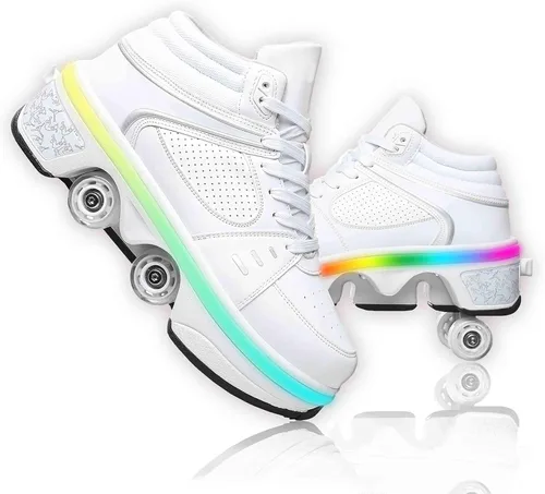 Miniatura 16 de Rueda de deformación de doble hilera Zapatos para caminar automáticos Deformación invisible Patín de ruedas 2 en 1 Patines de polea extraíble