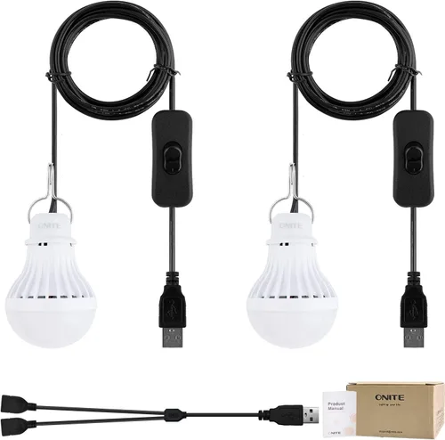 Onite - Paquete de 2 bombillas LED USB para iluminación de emergencia para campamento, garaje, preparación para cortes de energía, para estación de