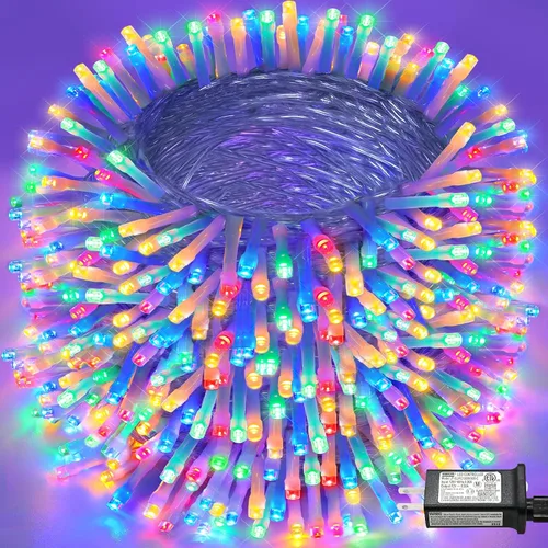 Miniatura 40 de Tira de 200 luces LED de 66 pies para exteriores, luces de Navidad conectables para interiores, cable transparente, impermeable, 8 modos de luces