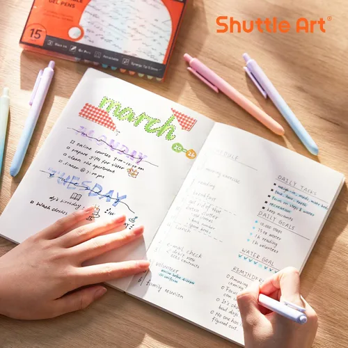 Miniatura 5 de Shuttle Art Bolígrafos retráctiles de gel pastel con cambio de color, paquete de 15 bolígrafos de tinta negra, lindos bolígrafos de 0.5mm de punta