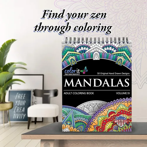 Miniatura 2 de ColorIt Mandalas Volumen IV Libro de colorear para adultos en espiral con 50 patrones de mandala para relajación y alivio del estrés - Incluye