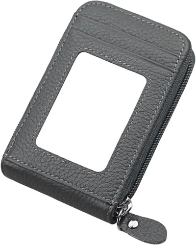 Noedy RFID bloqueo de tarjetas de crédito titulares caso organizador cuero genuino cremallera alrededor de la cartera de seguridad, Gris, Mujeres,