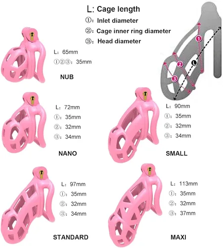 Miniatura 3 de Jaula de castidad rosa masculina 3.0, dispositivo de castidad masculina con 4 anillos para el pene, jaula ligera de resina para hombre para pene