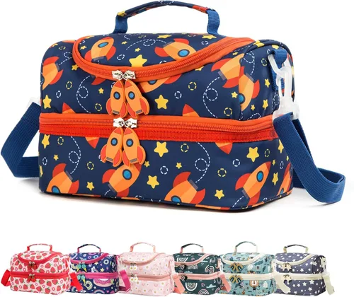 Miniatura 24 de Bolsas de Almuerzo Tote de Doble Compartimento para Niños, para Niños y Niñas, Loncheras para Niños Pequeños, Preescolar, Niños Pequeños, Jardín